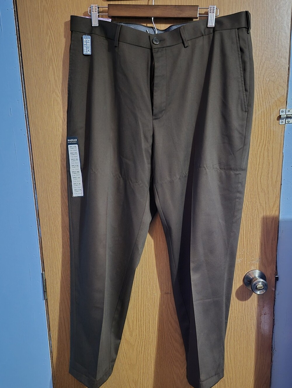 Mens Haggar Premium No Iron Kahki Brown Chocolate Pants Brand New 38WX29L